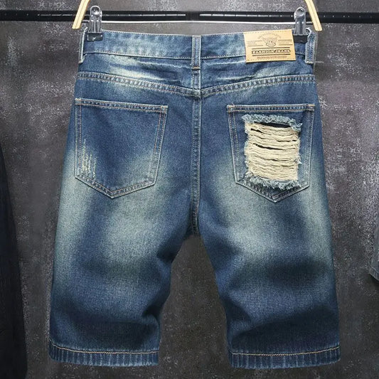 Short Denim Patchwork & Déchiré Homme – Style Casual, Coupe Ajustée & Lavage Souple