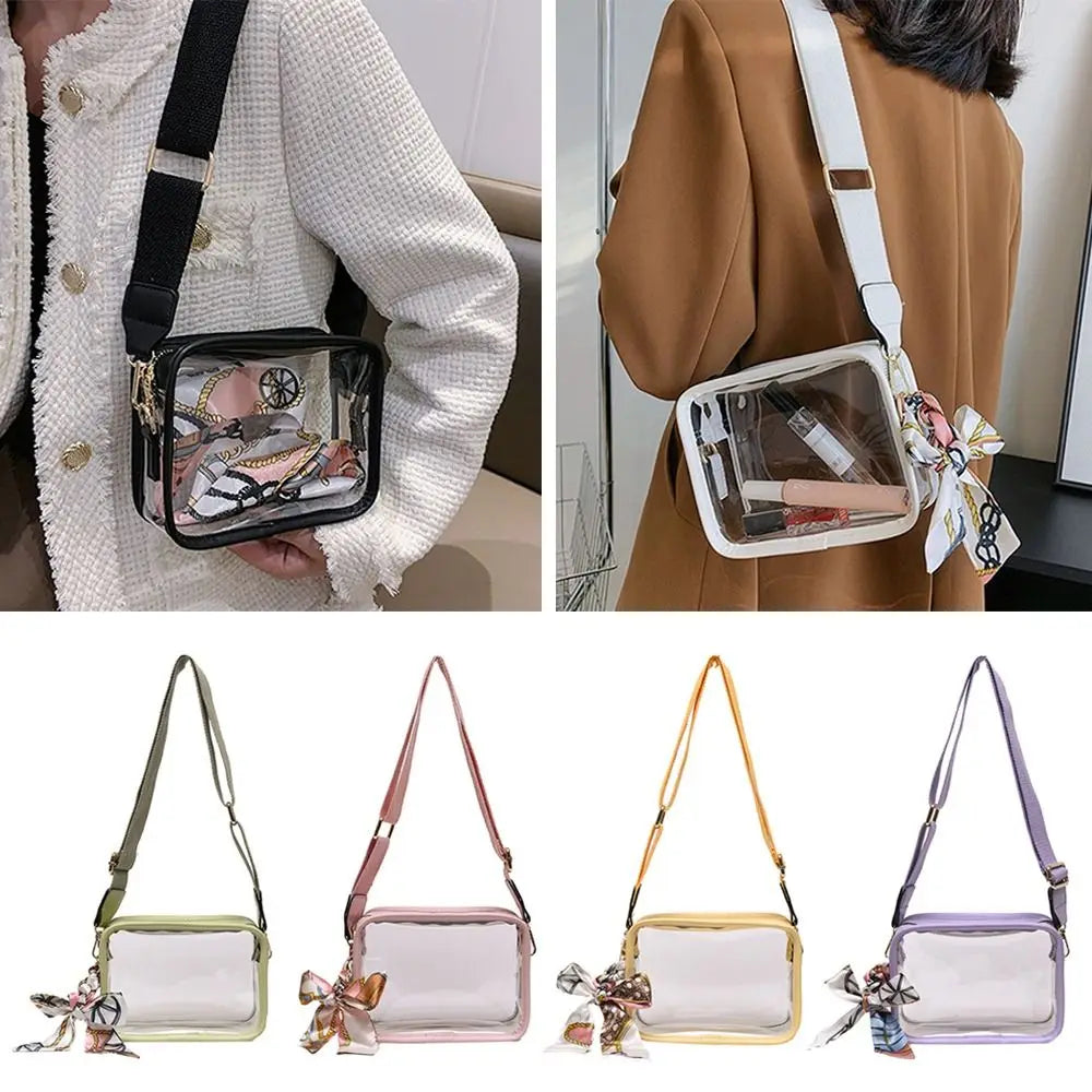 Fashion Shoulder Messenger Bag Transparent Crossbody Bag for Women Girls PVC Jelly Handbag (Excluding Ribbons)