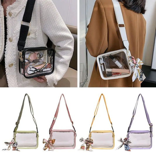Fashion Shoulder Messenger Bag Transparent Crossbody Bag for Women Girls PVC Jelly Handbag (Excluding Ribbons)