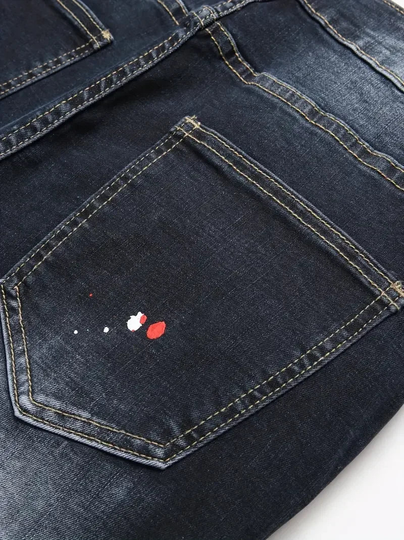 Jean Harem Brodé à Pois LVCCCI'S – Style Casual, Haute Élasticité &amp; Denim Épais