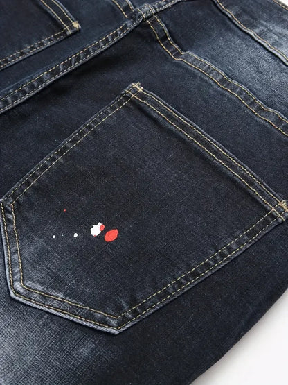 Jean Harem Brodé à Pois LVCCCI'S – Style Casual, Haute Élasticité &amp; Denim Épais