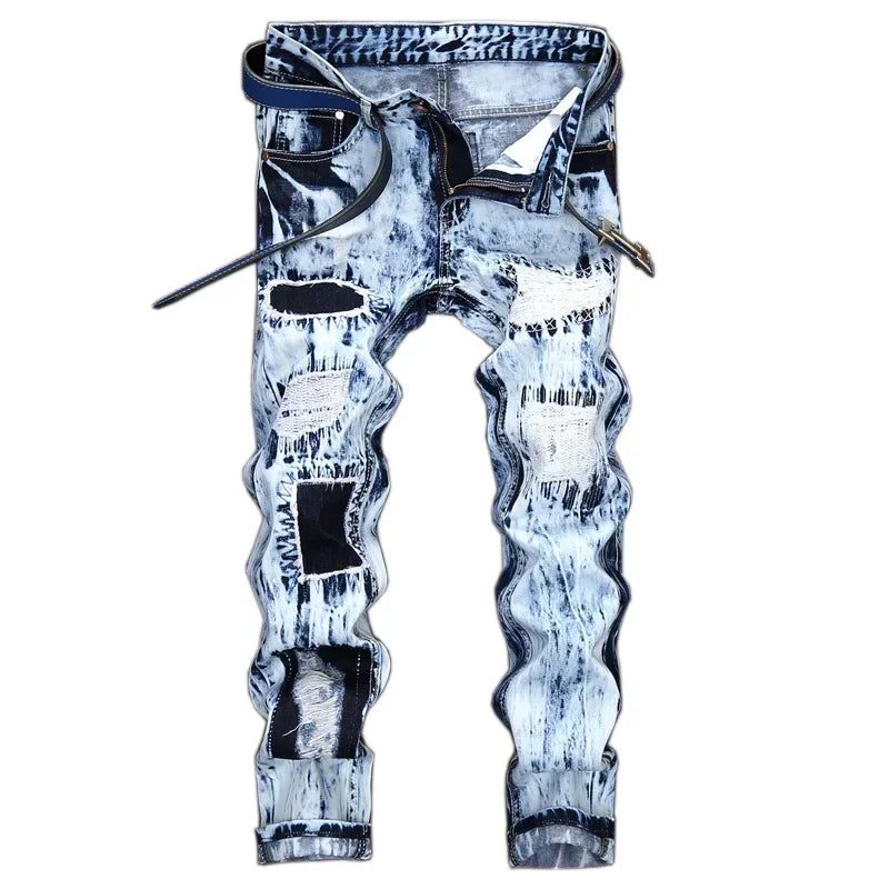 Jean Coupe Droite "Moto &amp; Biker" Patchwork – Style High Street, Broderies &amp; Denim Rigide
