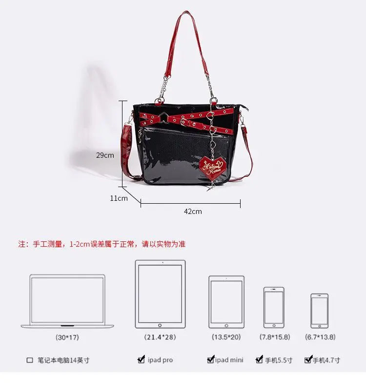 Y2k Aesthetic Underarm Ita Bag Streetwear Girl Transparent Shoulder Bag Heart Shape Chic Chain Handbag DIY Display Crossbody Bag