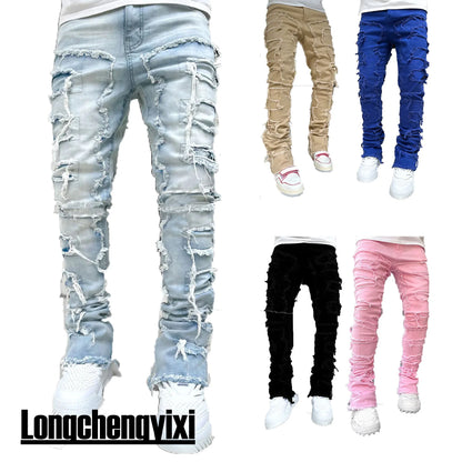 Jean Coupe Pencil en Denim Patchwork – Style Casual, Taille Basse &amp; Boutons