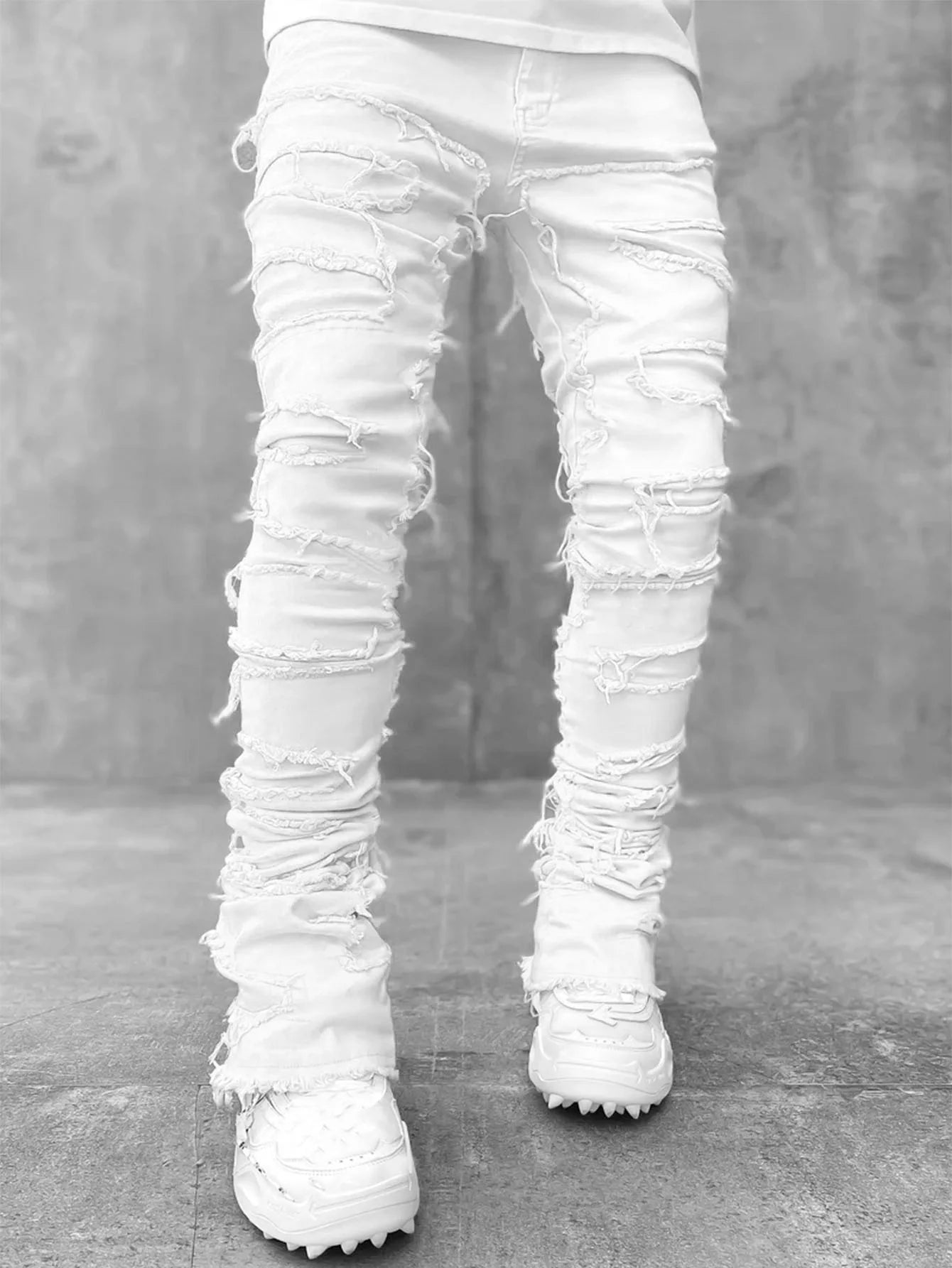 Jean Coupe Pencil en Denim Patchwork – Style Casual, Taille Basse &amp; Boutons