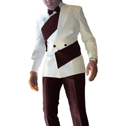 Elegant Men's Suit 2-piece Wedding Tuxedo Groom Slim Fit Suit Colorblock Jacket Pants XS-5XL For Men Blazer