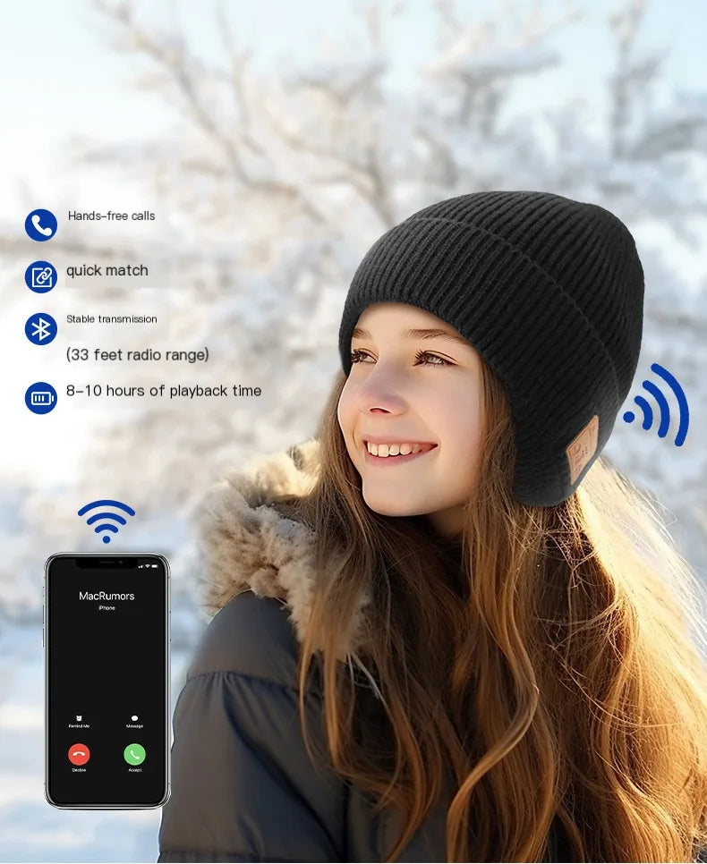 Wireless Bluetooth Earphone Hat Headset Rechargeable With Microphone Light  Weight Removable Keep Warm Listen Music Headphone