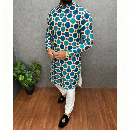 2026 Men's Clothing Ethnic Print Plus Size Tops Wedding Wear Classic Morocco Kaftan Herren Muslim Tenue Arabe Homme﻿