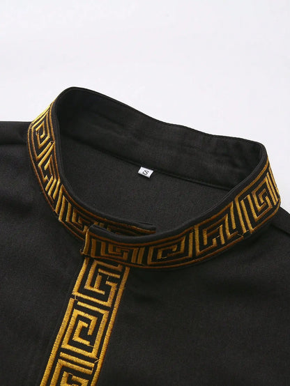 Muslim men's thobe long sleeves embroidered stand-up loose casual Saudi Arabia Islamic men's Abaya parties traditional clothing