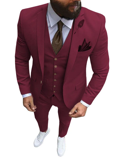 New Pink Men's 3 Pieces Suit Formal Business Notch Lapel Slim Fit Tuxedos Best Man Blazer For Wedding(Blazer+Vest+Pants)