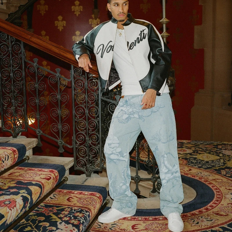 Jean Baggy Y2K "Angel Cupids Arrow" – Style Rétro Américain, Coupe Droite &amp; Denim Stonewashed