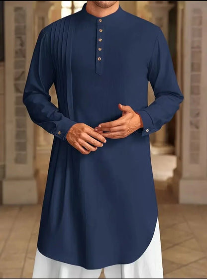 2026 Summer New Muslim Middle East Arab Malaysia Mens Button Cotton Linen Shirt Muslim Robe Long Sleeve Traditional Tops