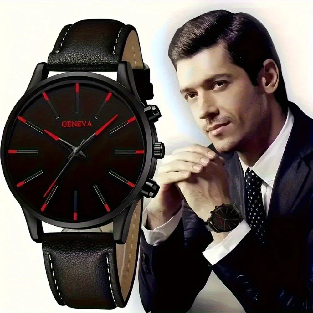 4 Pcs/set, Casual Men's Watchs Men's Watch Set Quartz Watch PU Leather Strap, The Most Ideal Gift for Men!