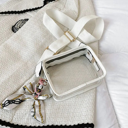 Fashion Shoulder Messenger Bag Transparent Crossbody Bag for Women Girls PVC Jelly Handbag (Excluding Ribbons)