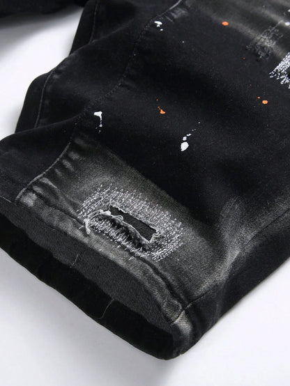 Short Denim Tricoté à Pois LVCCCI'S – Haute Élasticité, Style Casual &amp; Détails Déchirés