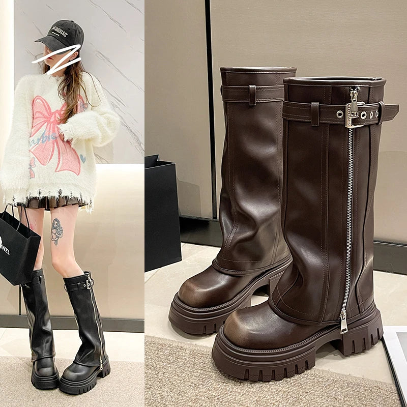 Bottes d'Hiver Mi-Mollet "Sexy Chain" LEDP – Chaleur, Hauteur &amp; Style Gothique Chic