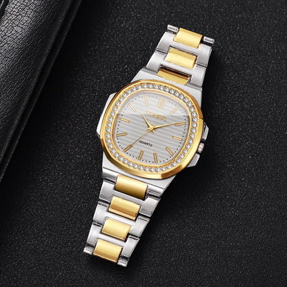 Luxury Rhinestone Men Business Watches Fashion Square Dial Steel Band Male's Quartz Wristwatch Reloj Hombre（Without Box）