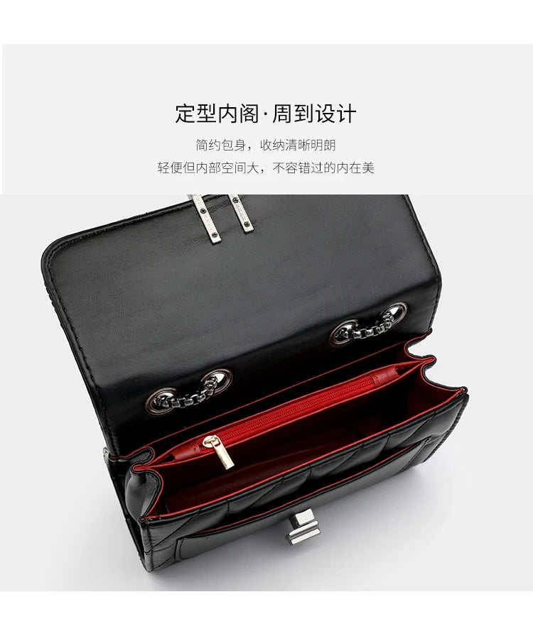Black Luxury Handbags And Purse Women PU Leather Messenger Shoulder Bag Plaid Female Crossbody Bag Tassel Quilted Brand