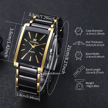 4PCS Luxury Men Business Watches Jewelry Set Fashion Rectangle Dial Male Quartz Watch Reloj Hombre(Without Box)