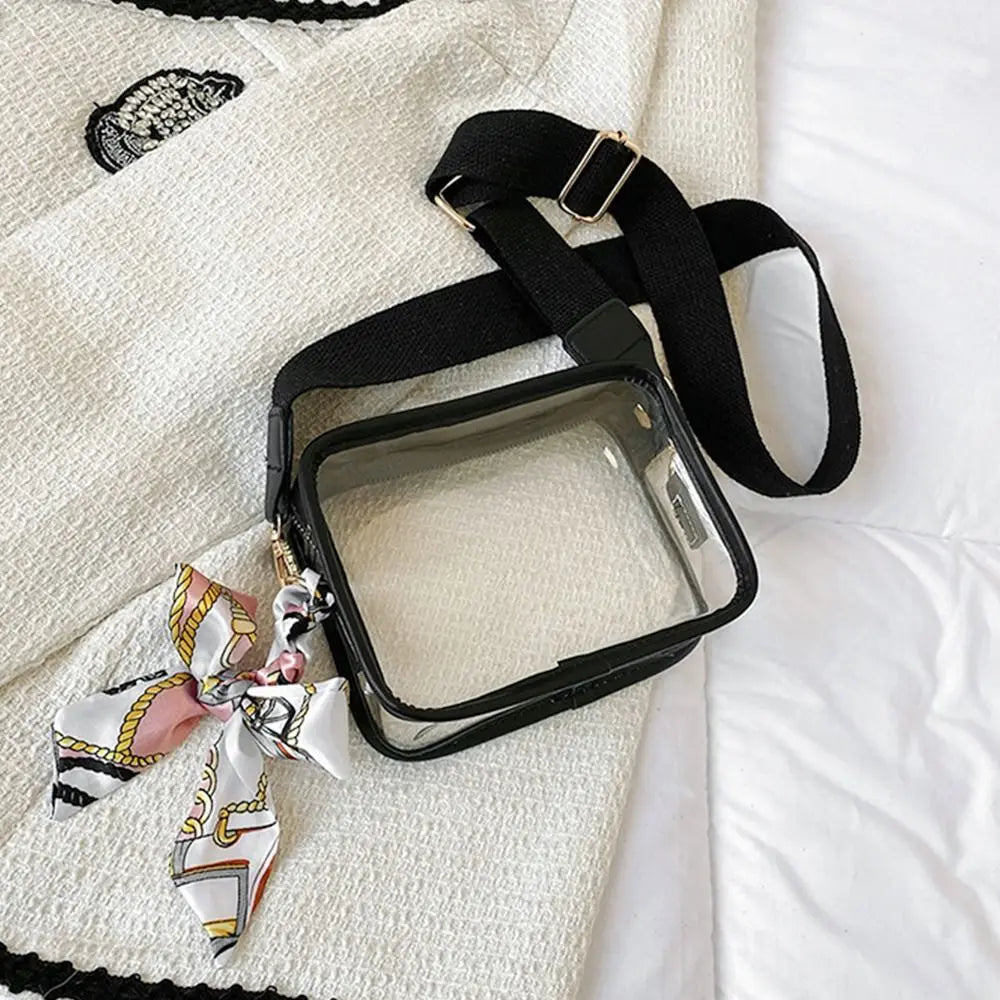Fashion Shoulder Messenger Bag Transparent Crossbody Bag for Women Girls PVC Jelly Handbag (Excluding Ribbons)