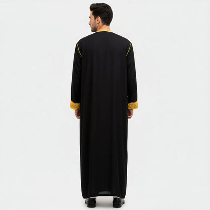 luxury Gold Embroidered Arab Traditional Long Robe Thobe Men's Formal Dress Middle East Ethnic Style Polyester Fiber