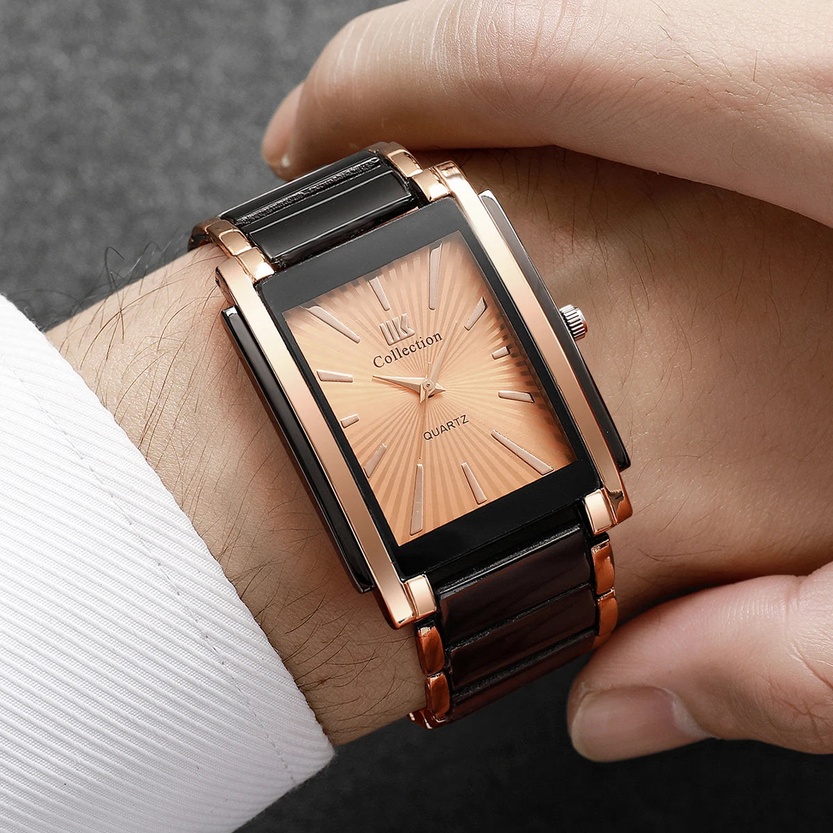 Fashion Rectangle Men Business Watches Luxury Stainless Steel Strap Quartz Wristwatch For Mens Clock Reloj Hombre（Without Box）