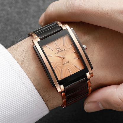 Fashion Rectangle Men Business Watches Luxury Stainless Steel Strap Quartz Wristwatch For Mens Clock Reloj Hombre（Without Box）