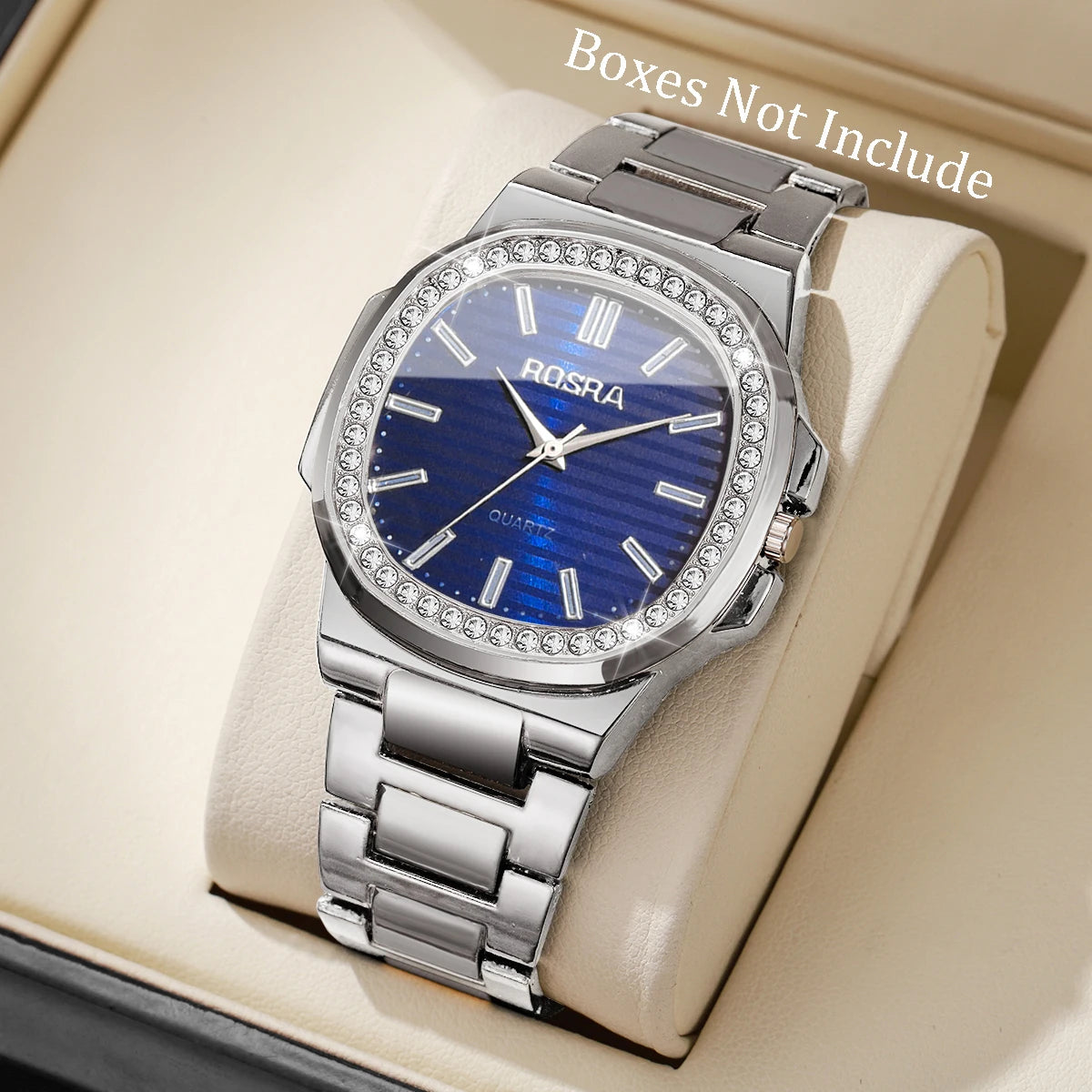 Luxury Rhinestone Men Business Watches Fashion Square Dial Steel Band Male's Quartz Wristwatch Reloj Hombre（Without Box）