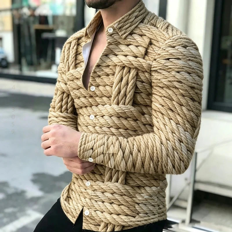 Men's shirt with contrasting stripes, long sleeved shirt, simple geometric lines, slim fit shirt, high-quality business top