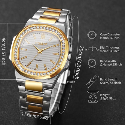 Luxury Rhinestone Men Business Watches Fashion Square Dial Steel Band Male's Quartz Wristwatch Reloj Hombre（Without Box）