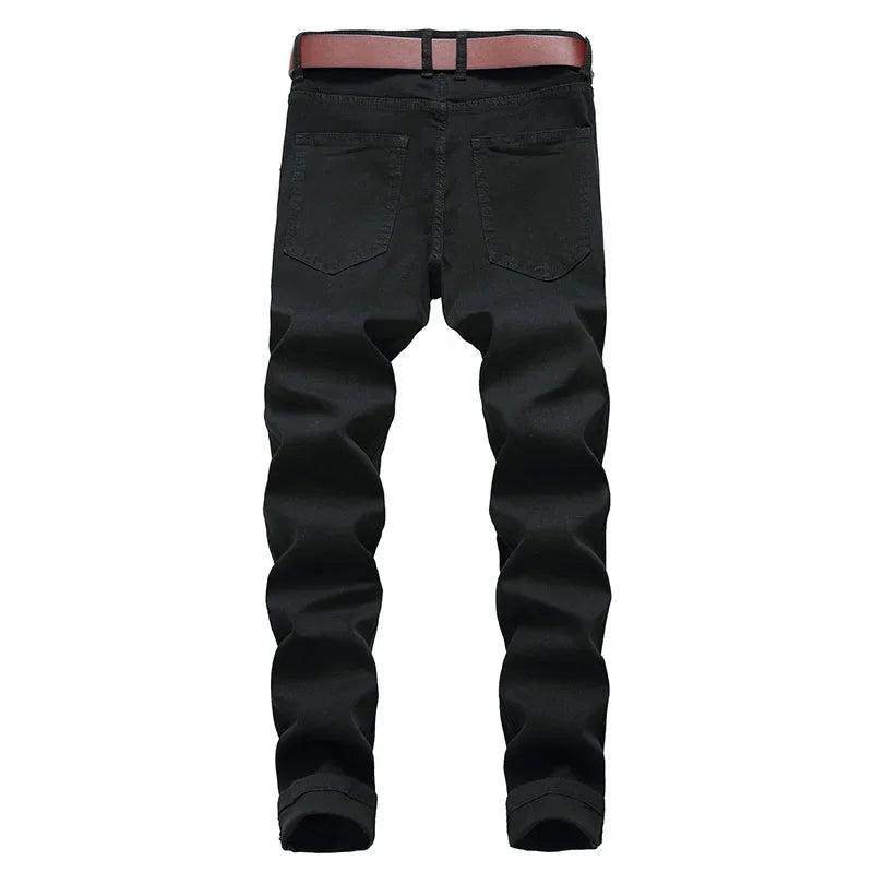 Jean Slim Hip-Hop ZHANLINWU 499 – Style Distressed, Détails Déchirés &amp; Confort Denim