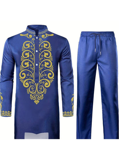 Muslim Robe Black White Yellow Navy Blue Long-Sleeved Trousers The Traditional Dress of Arab Men 3D Pattern Printing