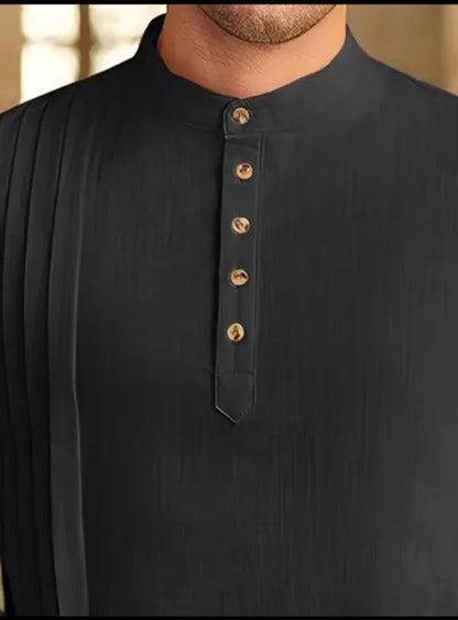2026 Summer New Muslim Middle East Arab Malaysia Mens Button Cotton Linen Shirt Muslim Robe Long Sleeve Traditional Tops
