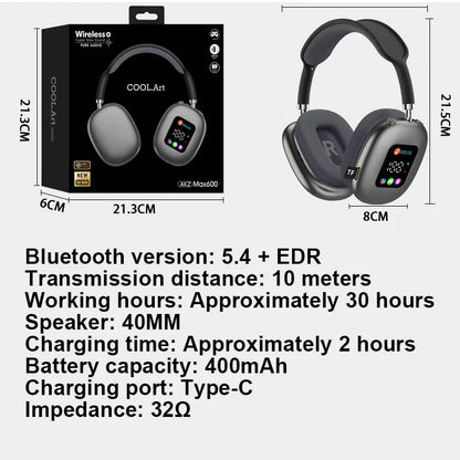 MAX600 Wireless Head-mounted Bluetooth Headset with Digital Display and Card Reader