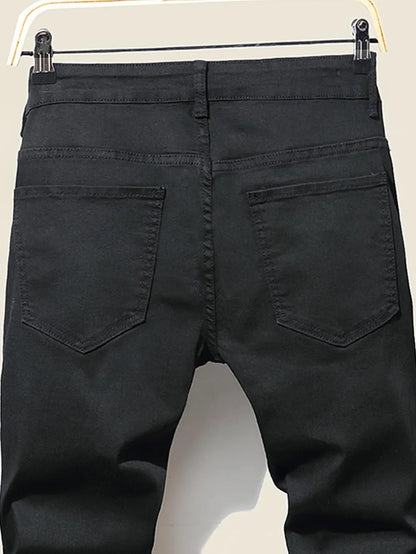Jean Slim Straight Patchwork LVCCCI'S – Style Chic, Haute Élasticité &amp; Denim Épais