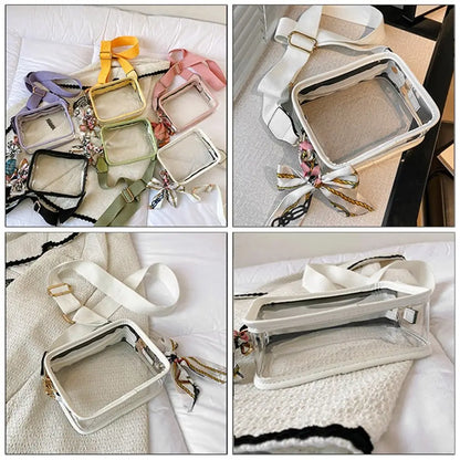 Fashion Shoulder Messenger Bag Transparent Crossbody Bag for Women Girls PVC Jelly Handbag (Excluding Ribbons)