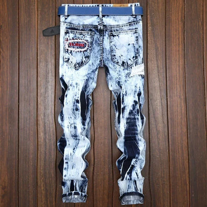 Jean Coupe Droite "Moto &amp; Biker" Patchwork – Style High Street, Broderies &amp; Denim Rigide