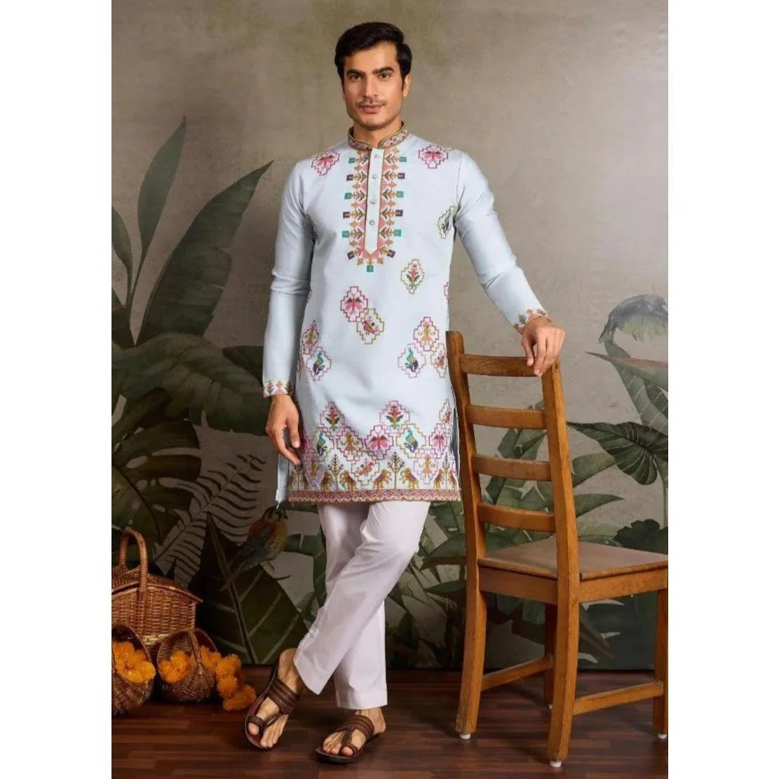 Muslim Kurtta Caftan Dubai Men'S Robe Long-Sleeved Ethnic Style 2026 Stand Collar Arabic Clothing National style Middle Eastern