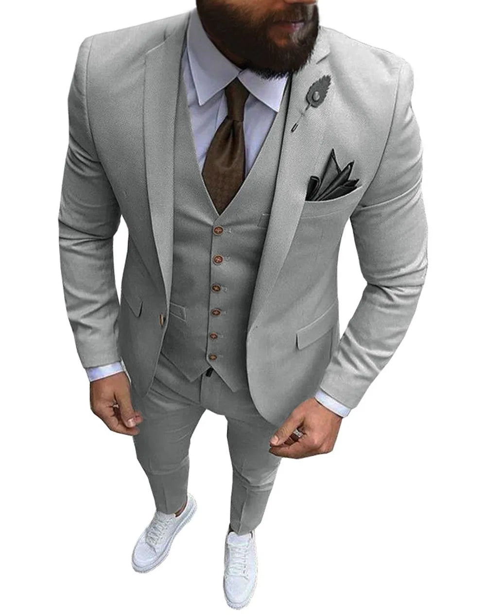 New Pink Men's 3 Pieces Suit Formal Business Notch Lapel Slim Fit Tuxedos Best Man Blazer For Wedding(Blazer+Vest+Pants)