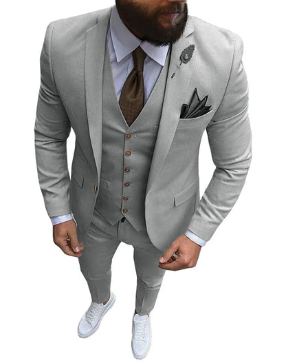New Pink Men's 3 Pieces Suit Formal Business Notch Lapel Slim Fit Tuxedos Best Man Blazer For Wedding(Blazer+Vest+Pants)