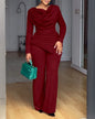 Swing Collar Ruched Jumpsuit Long Sleeve Solid Elegant Office Ladies Asymmetric Hem Autumn Casual Vintage Ruched Slim Rompers