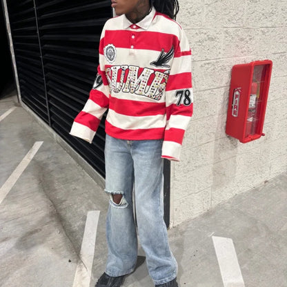 Polo Rugby Rétro Y2K BiggOrange – Style Hip-Hop, Broderies &amp; Coupe Boxy