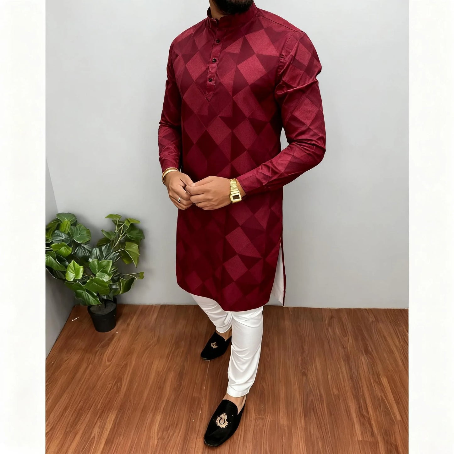 2026 Men's Clothing Ethnic Print Plus Size Tops Wedding Wear Classic Morocco Kaftan Herren Muslim Tenue Arabe Homme﻿