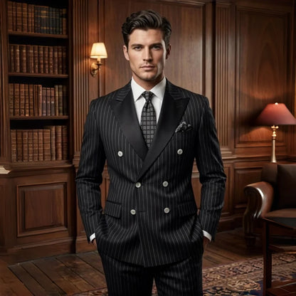 Black Stripe Men Suits Double Breasted Wedding Tuxedo Slim Fit 2 Pieces Formal Blazer Pants Set For Groom Guest Prom Party 2026