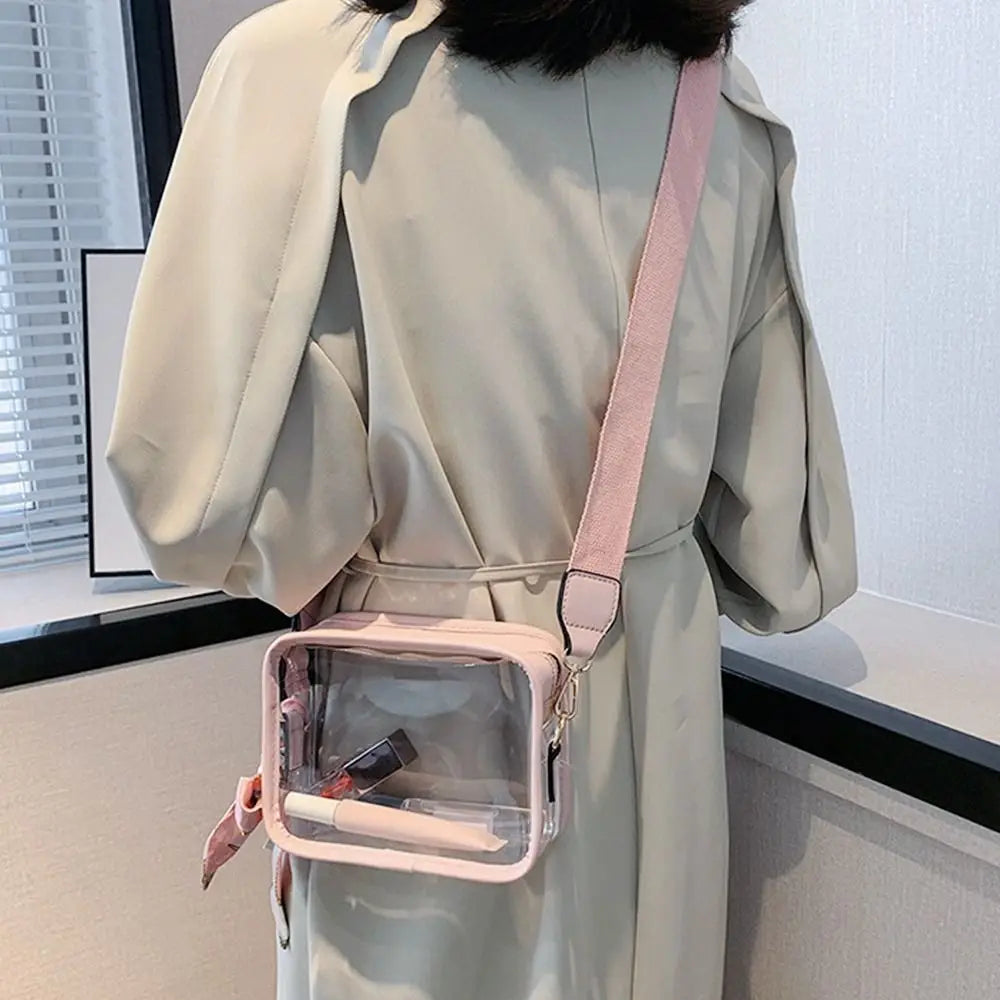 Fashion Shoulder Messenger Bag Transparent Crossbody Bag for Women Girls PVC Jelly Handbag (Excluding Ribbons)