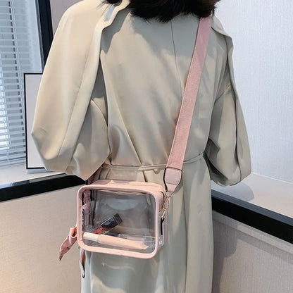 Fashion Shoulder Messenger Bag Transparent Crossbody Bag for Women Girls PVC Jelly Handbag (Excluding Ribbons)