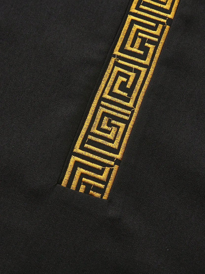 Muslim men's thobe long sleeves embroidered stand-up loose casual Saudi Arabia Islamic men's Abaya parties traditional clothing