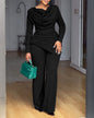 2025 Swing Collar Ruched Jumpsuit Long Sleeve Solid Elegant Office Lady Asymmetric Hem Casual Vintage Ruched Slim Autumn