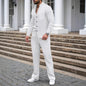 New autumn men's suit, waffle plain-colored long-sleevedshirt with pocket cardigan, stylish men's casual clothing long pants set