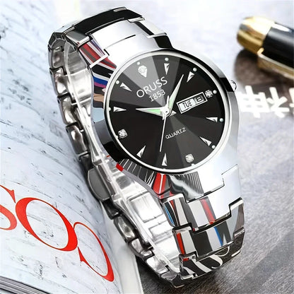2pcs Couples Dial Cutting Quartz Watch Business Fashion Analog Calendar Wrist Watch Valentines Gift For Men Women Date Watch